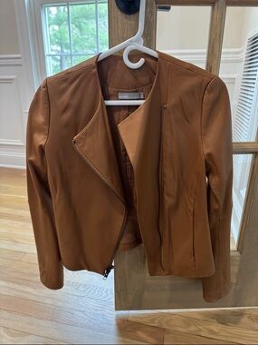 VINCE Cognac Brown Leather Asymmetric Moto Jacket
